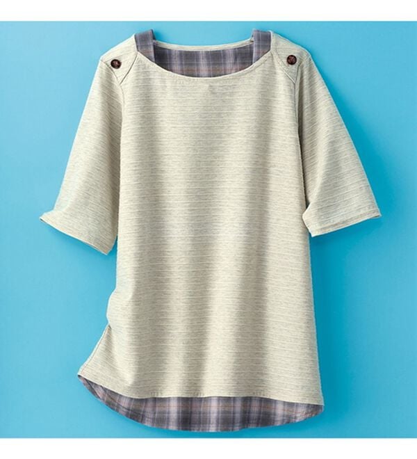 BELLUNA（ベルーナ）の「ひんやり冷感！タックジャカード素材重ね着風プルオーバー（カットソー）」｜詳細画像