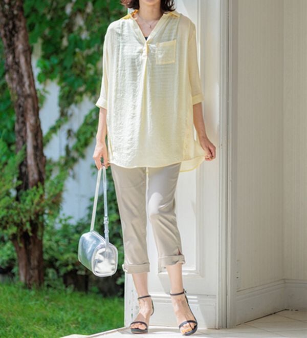 BELLUNA（ベルーナ）の「ヒンヤリ×サラリ速乾！綿サテンストレッチ裾リボンクロップドパンツ（クロップドパンツ）」｜詳細画像