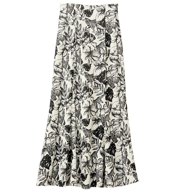 ひんやり！リーフゼブラ柄レースアップマーメイドロングスカート