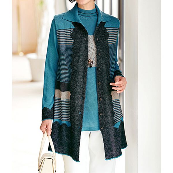 BELLUNA（ベルーナ）の「異素材使いボーダーニットベストアンサンブル（アンサンブル）」｜詳細画像