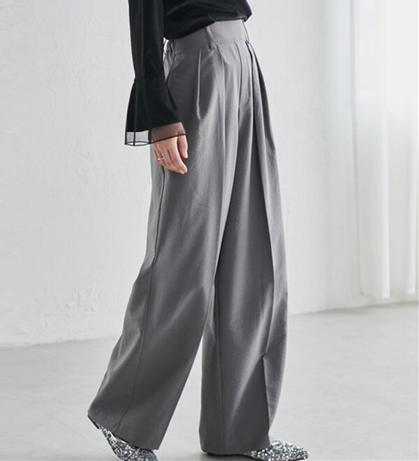 RANAN（ラナン）の「【選べる股下】きれい見え２タックワイドスラックス（ワイドパンツ・ガウチョ）」｜詳細画像