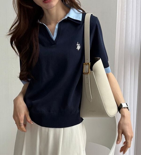 GeeRA（ジーラ）の「【ＵＳ．ＰＯＬＯ．ＡＳＳＮ】衿付ポロニットトップス（ニット・セーター）」｜詳細画像