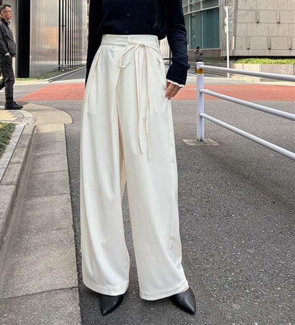 RANAN（ラナン）の「さらり麻調2タックラップリボンパンツ（フルレングスパンツ）」｜詳細画像