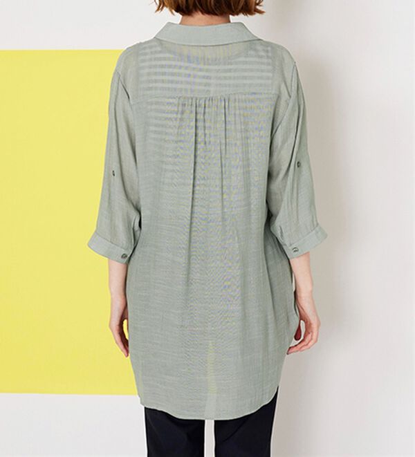 BELLUNA（ベルーナ）の「【シャツ+インナーのセット】スラブ素材ボタン使い裾タックシャツアンサンブル（アンサンブル）」｜詳細画像