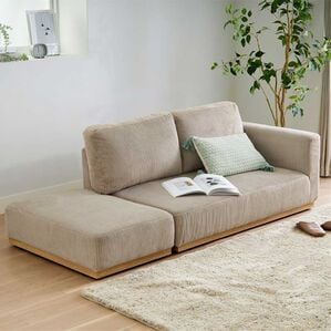 iellio（イエリオ）の「木飾り付カウチソファ　Ｌｉｎｏ（リノ）（ソファ）」｜コーデュロイベージュ