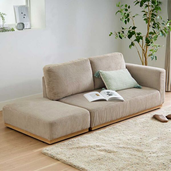 iellio（イエリオ）の「木飾り付カウチソファ　Ｌｉｎｏ（リノ）（ソファ）」｜コーデュロイベージュ