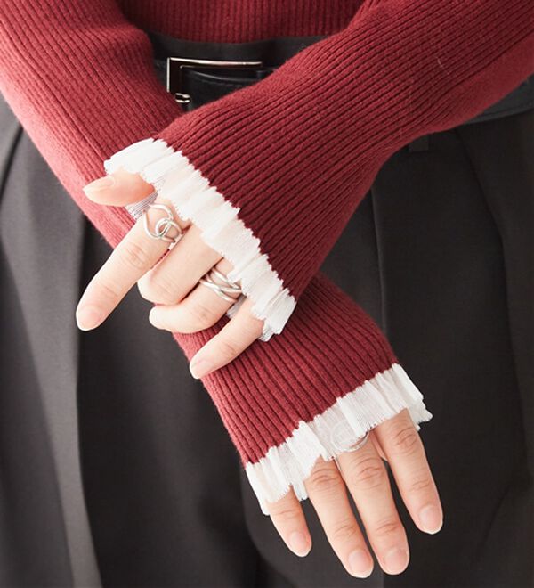 RANAN（ラナン）の「【春色追加】シアーフリル袖ハイネックリブニット（ニット・セーター）」｜詳細画像