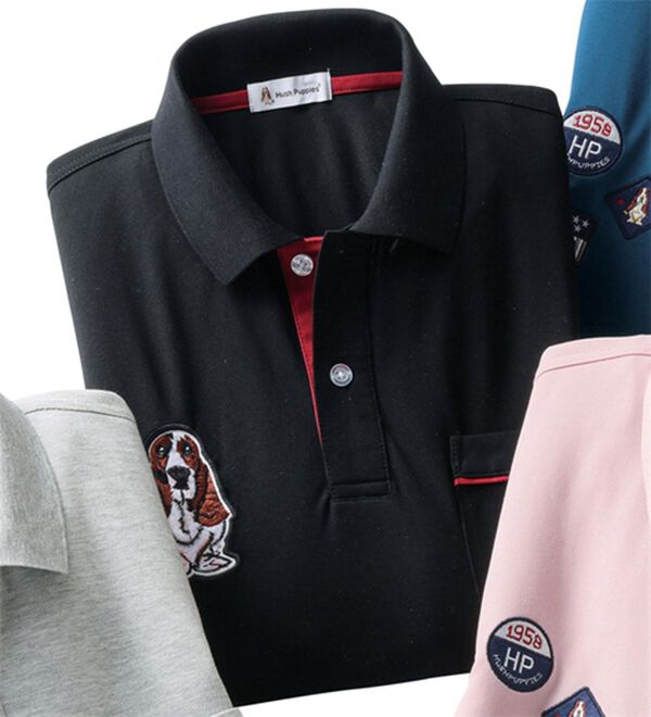 「＜ハッシュパピー＞配色長袖ポロシャツ（メンズポロシャツ）」｜ブラック