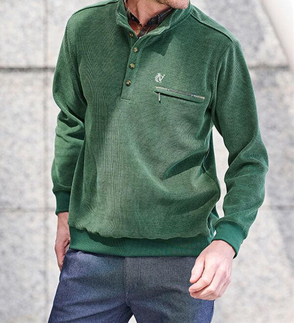 「＜コムルヴァン・オム＞着心地安心のダブル衿トレーナー（メンズトレーナー）」｜詳細画像