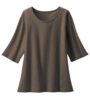 LAVIENNE（ラヴィエンヌ）の「綿１００％汗ジミ対策　ビッグ袖Ｔシャツ（Tシャツ）」｜モカ