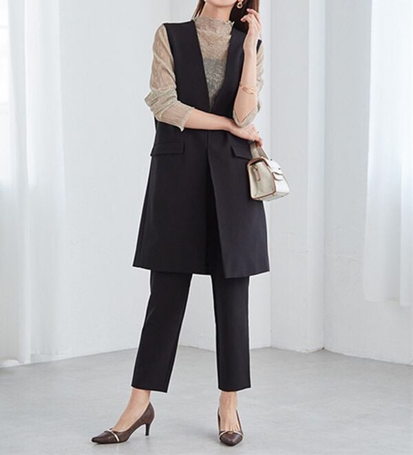 RANAN（ラナン）の「【２点セット】防シワ！ロングジレセットアップ（パンツスーツ）」｜詳細画像