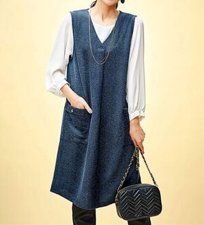 BELLUNA（ベルーナ）の「ツイード調タック使いジャンパースカート（チュニックワンピース）」｜ブルー系