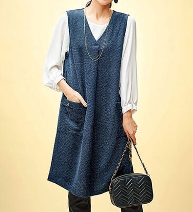 BELLUNA（ベルーナ）の「ツイード調タック使いジャンパースカート（チュニックワンピース）」