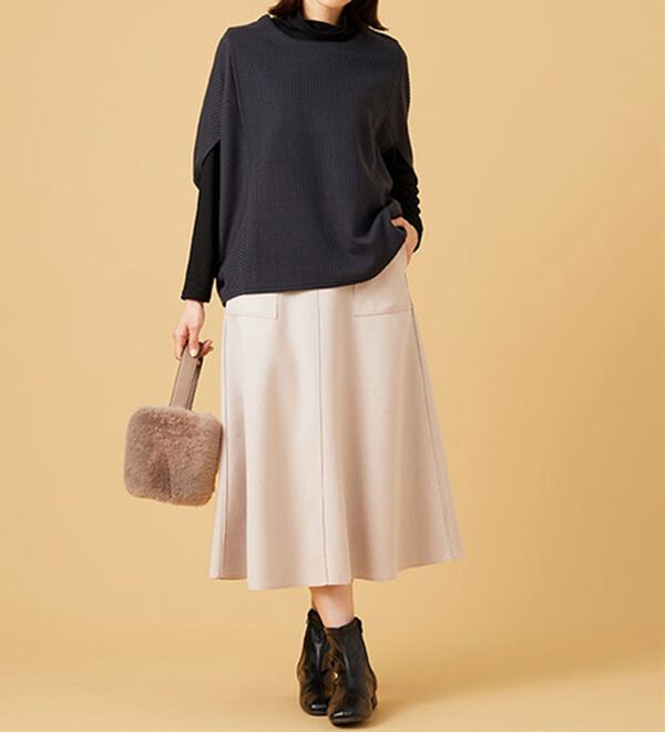 BELLUNA（ベルーナ）の「ふんわりメルトン素材ポケット付スカート（ロングスカート）」｜詳細画像