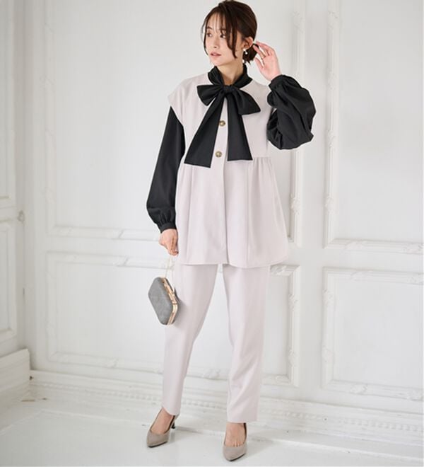 RANAN（ラナン）の「洗える！ペプラムギャザーベストセットアップ（パンツスーツ）」｜詳細画像