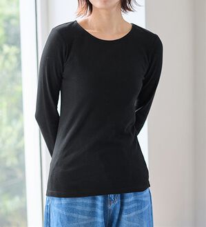LAVIENNE（ラヴィエンヌ）の「【医師オススメ】綿１００％吸湿発熱あったかインナー　クルーネックインナー長袖（肌着・インナーウェア）」｜ブラック