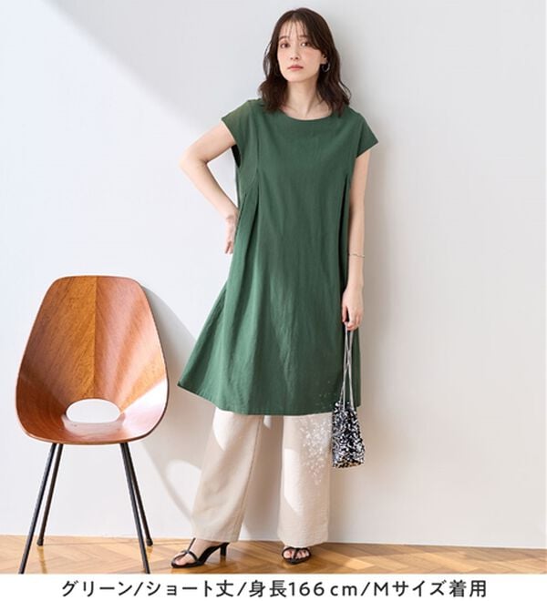 Viola e Viola（ヴィオラ エ ヴィオラ）の「【選べる２丈】綿１００％タック使いワンピース＜Ｓ～４Ｌ＞（チュニックワンピース）」｜詳細画像