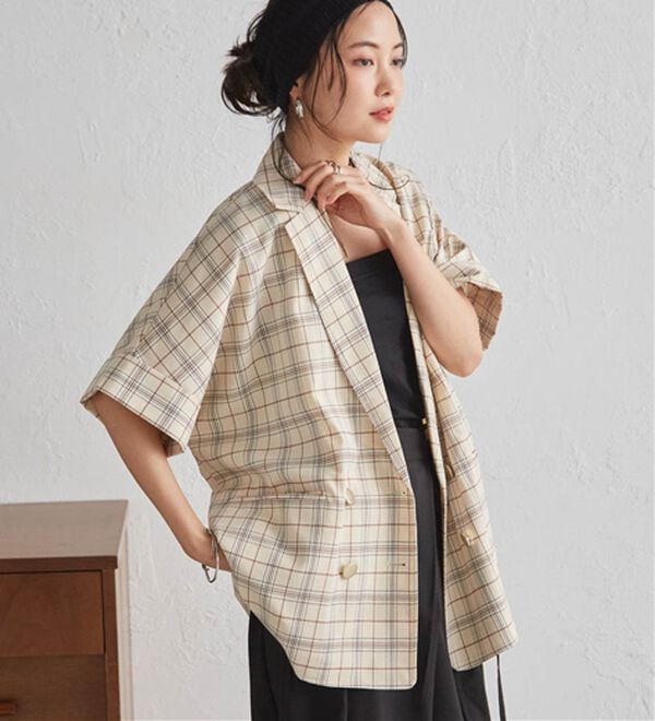 RANAN（ラナン）の「【新色追加】麻調ダブルボタンハーフスリーブジャケット（テーラードジャケット）」｜詳細画像