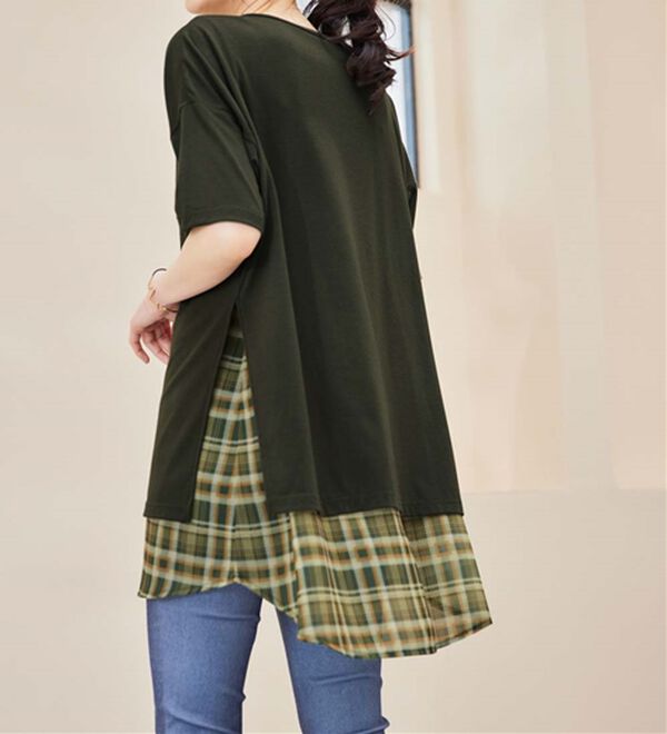 RANAN（ラナン）の「チェック柄異素材使いTシャツ（カットソー）」｜詳細画像