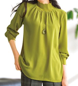 BELLUNA（ベルーナ）の「衿＆袖ニット使い美人顔ブラウス（ブラウス）」｜ライム