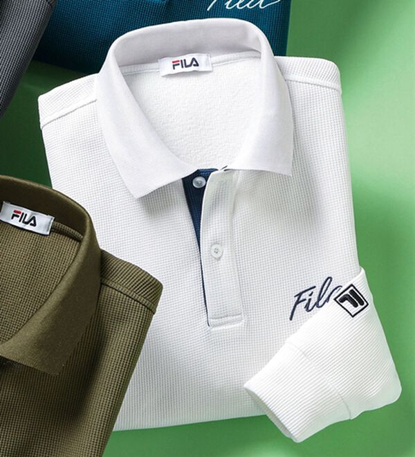 「＜フィラ＞裏起毛ワッフルポロシャツ（メンズポロシャツ）」｜ホワイト