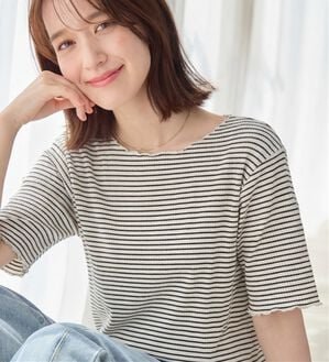 Viola e Viola（ヴィオラ エ ヴィオラ）の「ひんやリブ　メロウデザイントップス（カットソー）」｜ボーダー