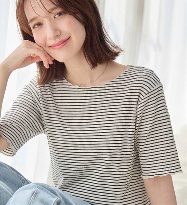 Viola e Viola（ヴィオラ エ ヴィオラ）の「ひんやリブ　メロウデザイントップス（カットソー）」｜ボーダー