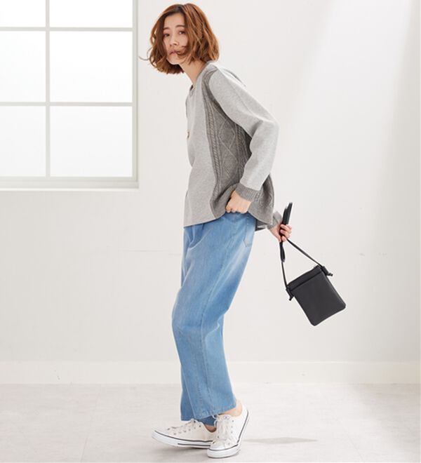 BELLUNA（ベルーナ）の「ケーブル柄ニット切替プルオーバー（カットソー）」｜詳細画像