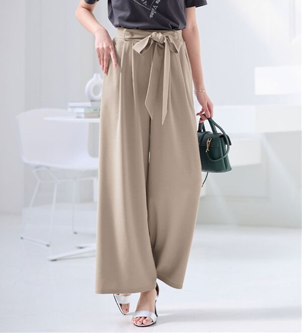 alotta（アロッタ）の「【４つの機能付】ひんやり共布リボン付ワイドパンツ（ワイドパンツ・ガウチョ）」｜詳細画像