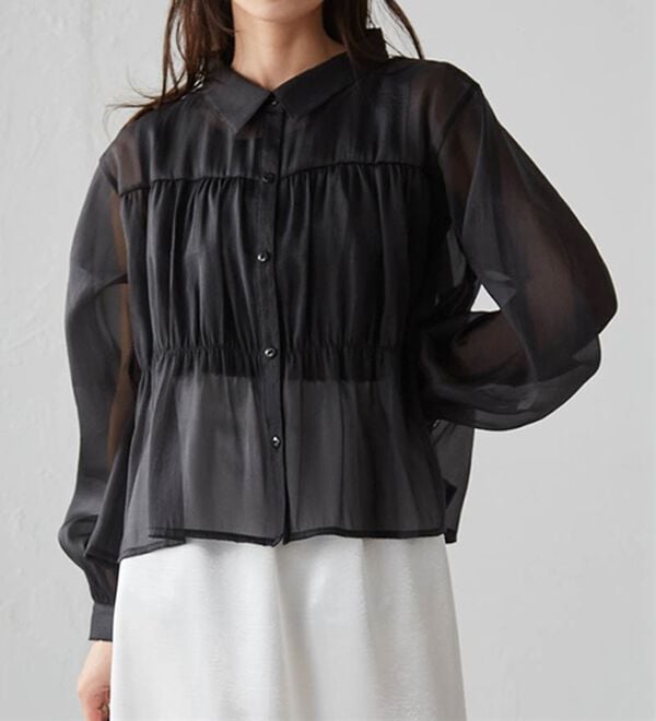 シャツ+ブラウス(半袖+袖なし) Sabrina Sheer Blouse moment+ ブラウス シャツ シフォンジョーゼットフロントタックバイ