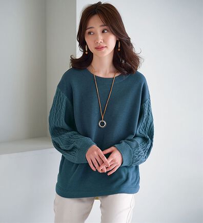 BELLUNA（ベルーナ）の「ケーブルニット使い裏起毛トレーナー（トレーナー・スウェット）」