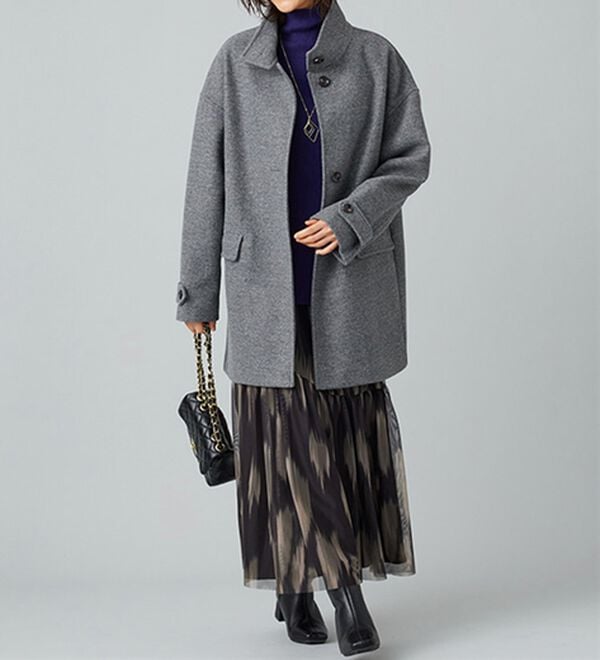 BELLUNA（ベルーナ）の「ウール調スタンド衿ミドル丈コクーンコート（ハーフコート）」｜詳細画像