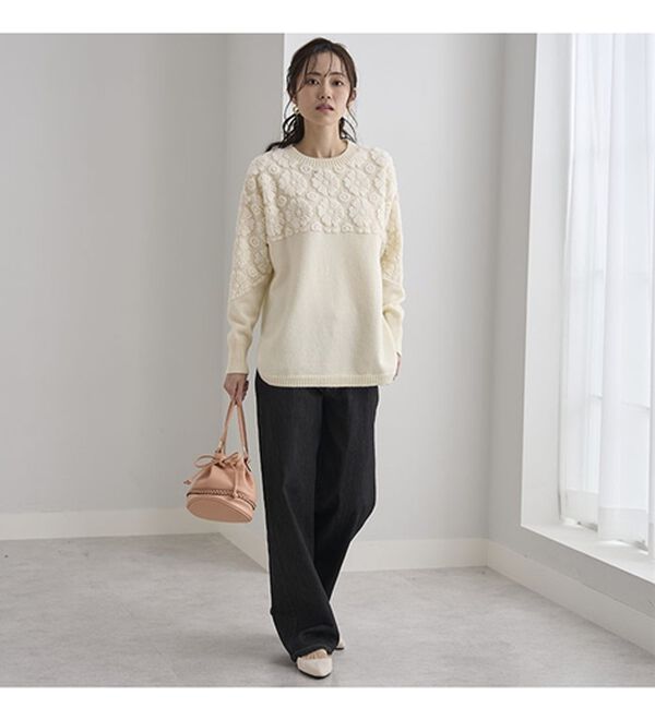 BELLUNA（ベルーナ）の「ふんわりフラワーレースニット（ニット・セーター）」｜詳細画像
