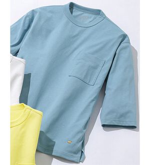 「＜ゴールデンベア＞長く着られる上質Ｔシャツ（メンズＴシャツ）」｜ブルー(7分袖)