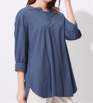 alotta（アロッタ）の「【接触冷感】６分袖衿フェイク裾ラウンドチュニック（チュニック）」｜ブルー