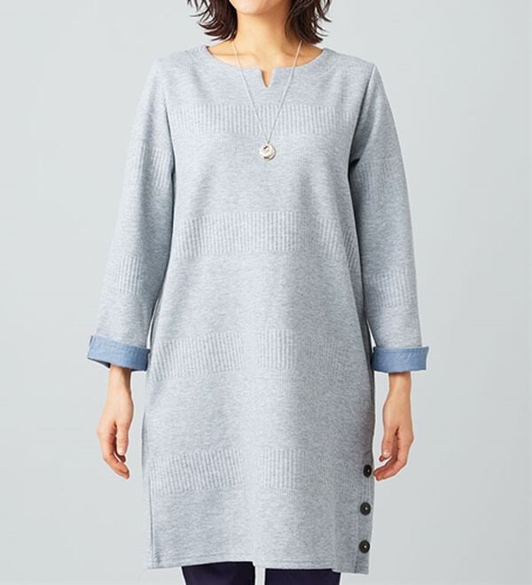 BELLUNA（ベルーナ）の「ボタン使いボーダージャカードワンピース（その他ワンピース）」｜詳細画像