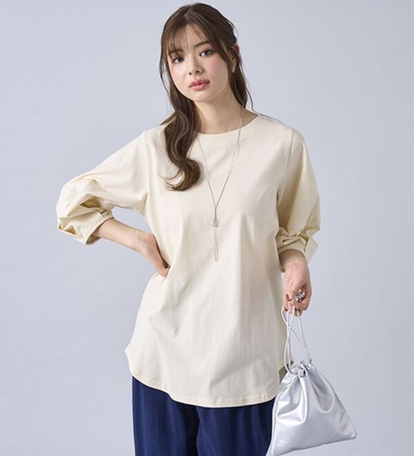 BELLUNA（ベルーナ）の「強撚綿１００％袖デザインプルオーバー（カットソー）」｜詳細画像