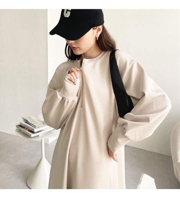 GeeRA（ジーラ）の「【再入荷】1枚で決まる！ハーフジップフレアワンピース（カットソーワンピース）」｜詳細画像