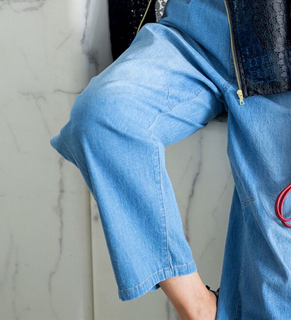 BELLUNA（ベルーナ）の「ひんやり冷感！カーブシルエットデニムパンツ（ワイドパンツ・ガウチョ）」｜詳細画像