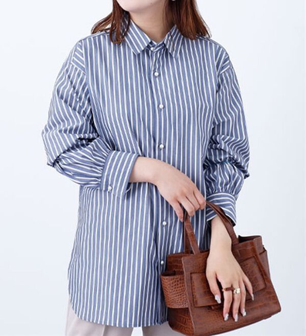 BELLUNA（ベルーナ）の「＜ＳＯＬＯＴＥＸ　Ｒ＞パールボタンチュニック（シャツ）」｜ネイビーストライプ