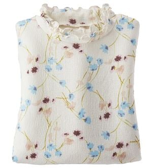 BELLUNA（ベルーナ）の「楊柳素材プリントハイネックプルオーバー（カットソー）」｜中花柄(オフベージュ)