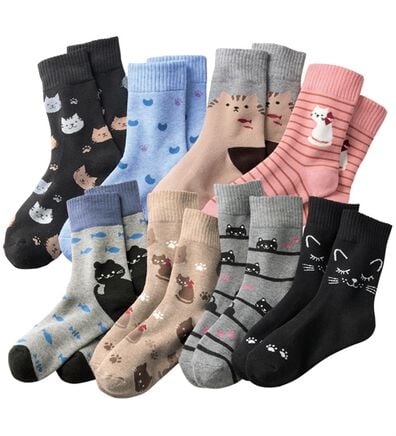「【８足組】ネコちゃんパイルであったか靴下（靴下・ストッキング）」