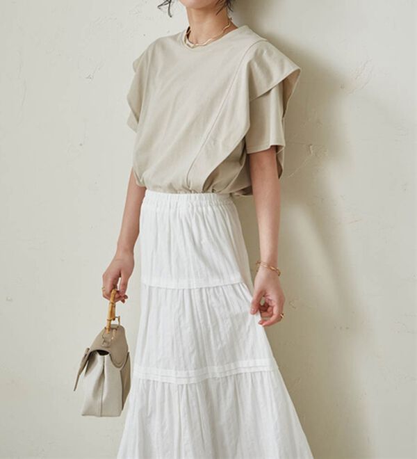 RANAN（ラナン）の「【ひんやり】華奢見えラッフルショルダーTシャツ（カットソー）」｜詳細画像