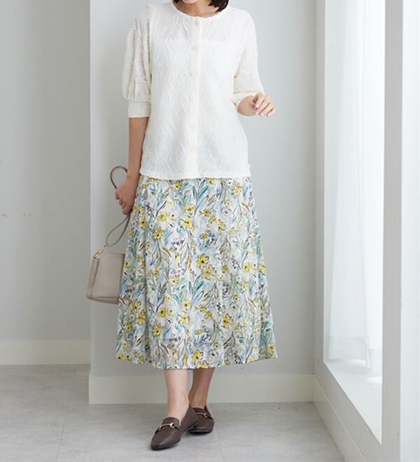 BELLUNA（ベルーナ）の「波柄シアージャカード素材カーディガン（ニットカーディガン）」｜詳細画像