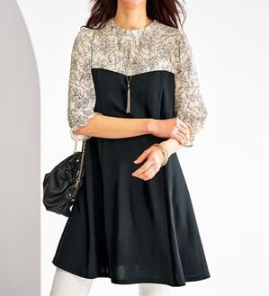 BELLUNA（ベルーナ）の「バックリボン使いプリント切替チュニック（その他ワンピース）」｜詳細画像