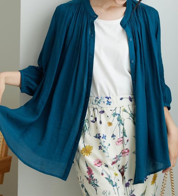 BELLUNA（ベルーナ）の「【新色追加】スラブ素材ギャザーデザインブラウス（ブラウス）」｜詳細画像