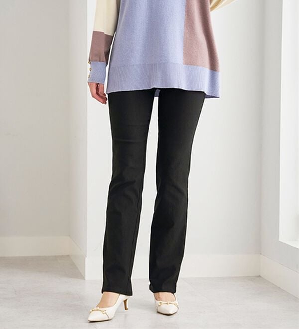 BELLUNA（ベルーナ）の「【選べる裏起毛】静電気防止！ヘリンボーンブーツカットパンツ（フルレングスパンツ）」｜黒 裏起毛アリ