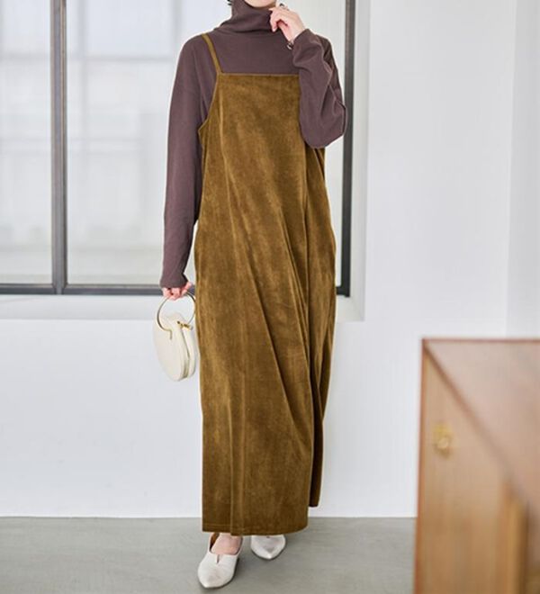 RANAN（ラナン）の「畦ニットカーデ&times;ベロアキャミワンピ（ロングワンピース）」｜詳細画像