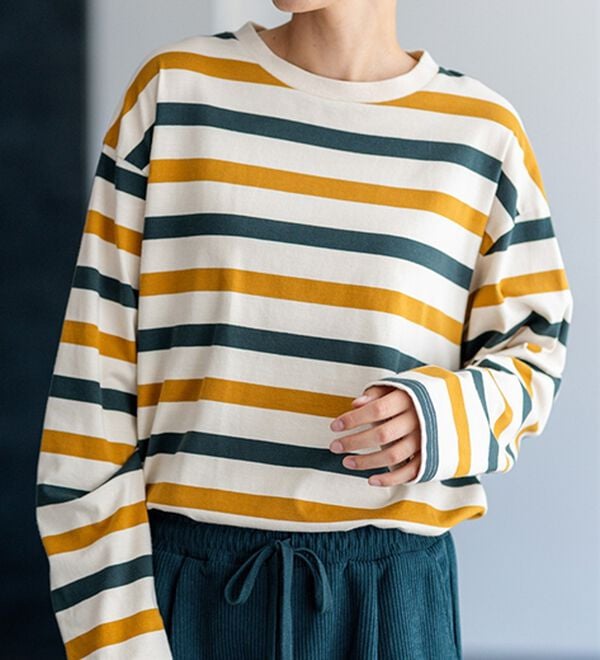 BELLUNA（ベルーナ）の「綿１００％配色ボーダープルオーバー（カットソー）」｜詳細画像