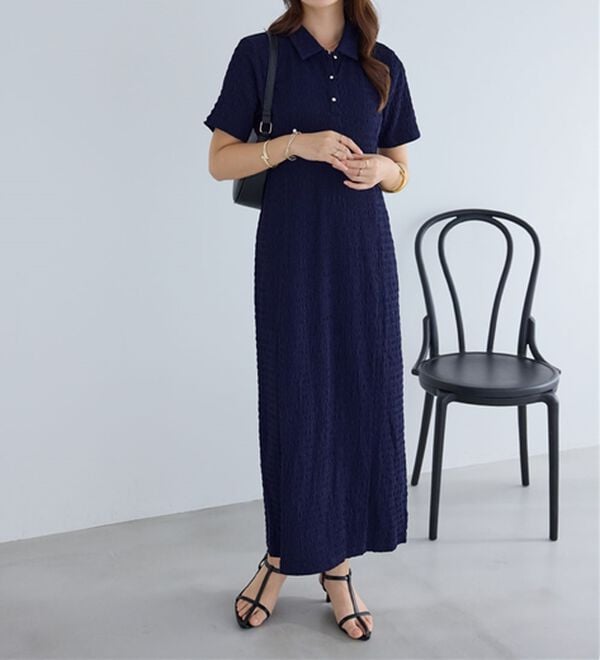 alotta（アロッタ）の「ゴールドボタンポロワンピース（カットソーワンピース）」｜詳細画像